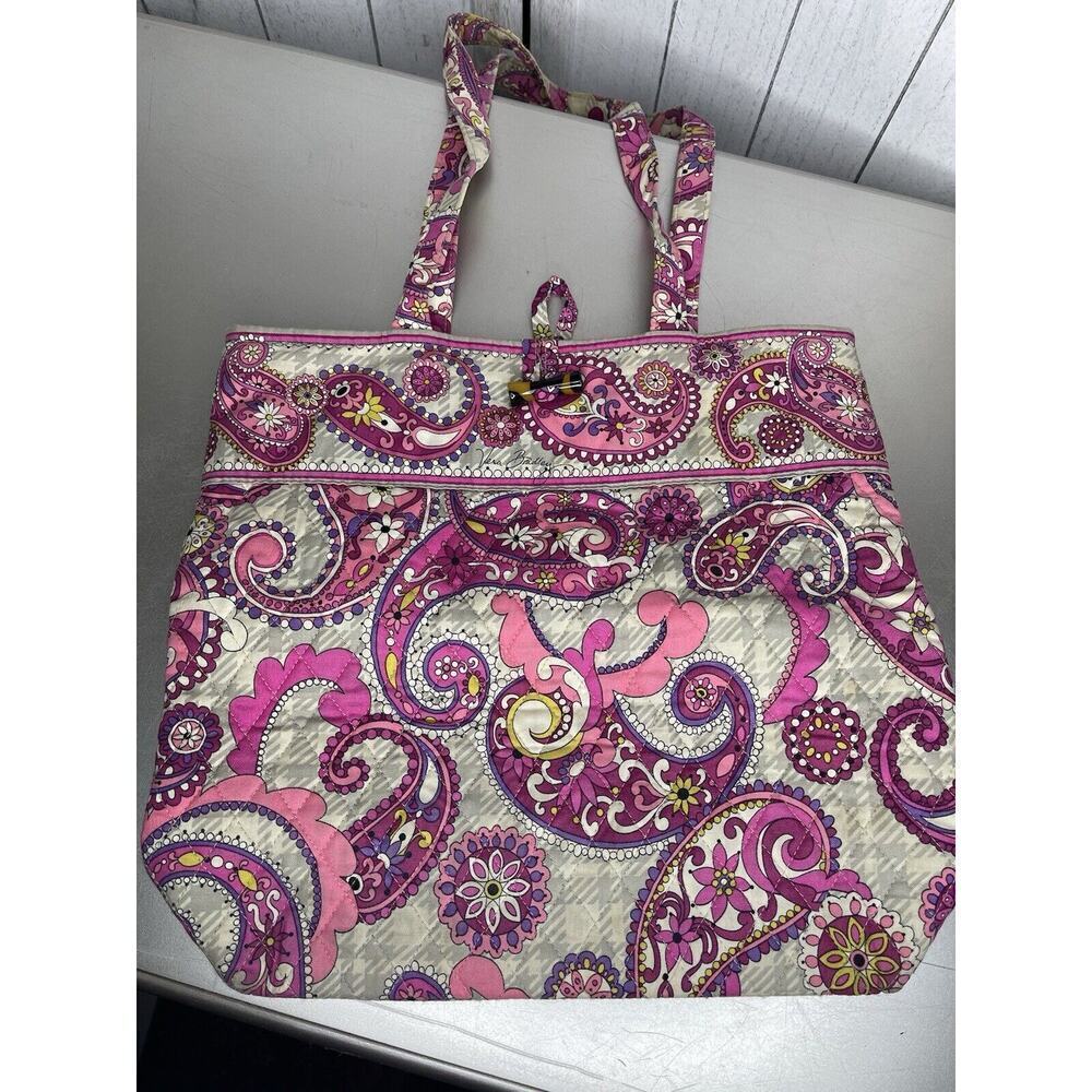 Vera Bradley Pink Floral Quilted Tote Bag Purse Plaid Meets Paisley Retired